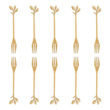 Stainless Steel Leaf Cake Forks 10 Pcs Set Golden Dessert Forks For Fruit And Cake Wedding Party Kitchen Accessory
