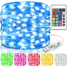 Lichterkette mit Timerfunktion, batteriebetrieben, 10 m, RGB-Farboptionen, wasserdichte Lichterkette mit Speicherchip für die letzte Einstellung,