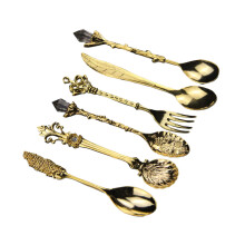 Antik-Kaffeelöffel-Set aus Zinklegierung, 6-teilig,-Gold