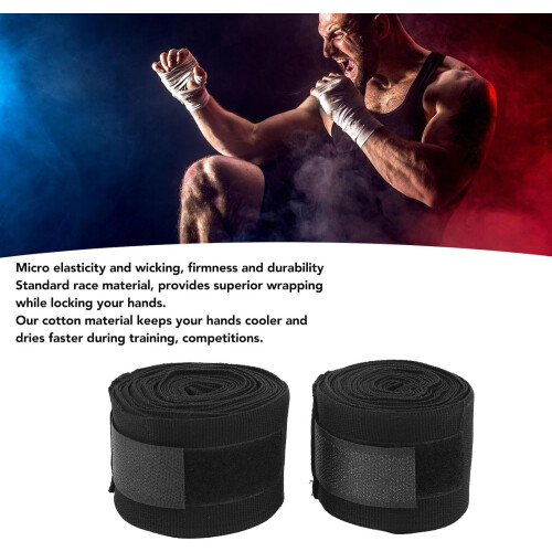 Kick Boxing Hand Wraps, Pack of 2, 5 m, Quick Drying, Hook Loops, Black 1