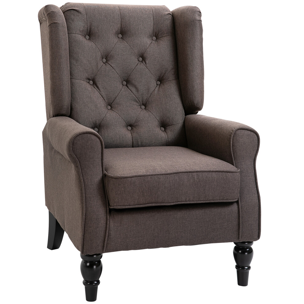 Homcom Accent Chair Wingback Armchair Retro Tufted Club Wood Fabric, Brown