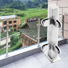 Silver glass balustrade post with clamps, metal railing support for hallway, stairs Corner Post H80cm/31.5'