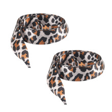 Thin Flat Leopard Pattern Shoelaces-White black and bro 140cm