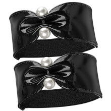 2Pcs Ladies PU Ankle Straps with Pearls Sandals And Pumps-Black