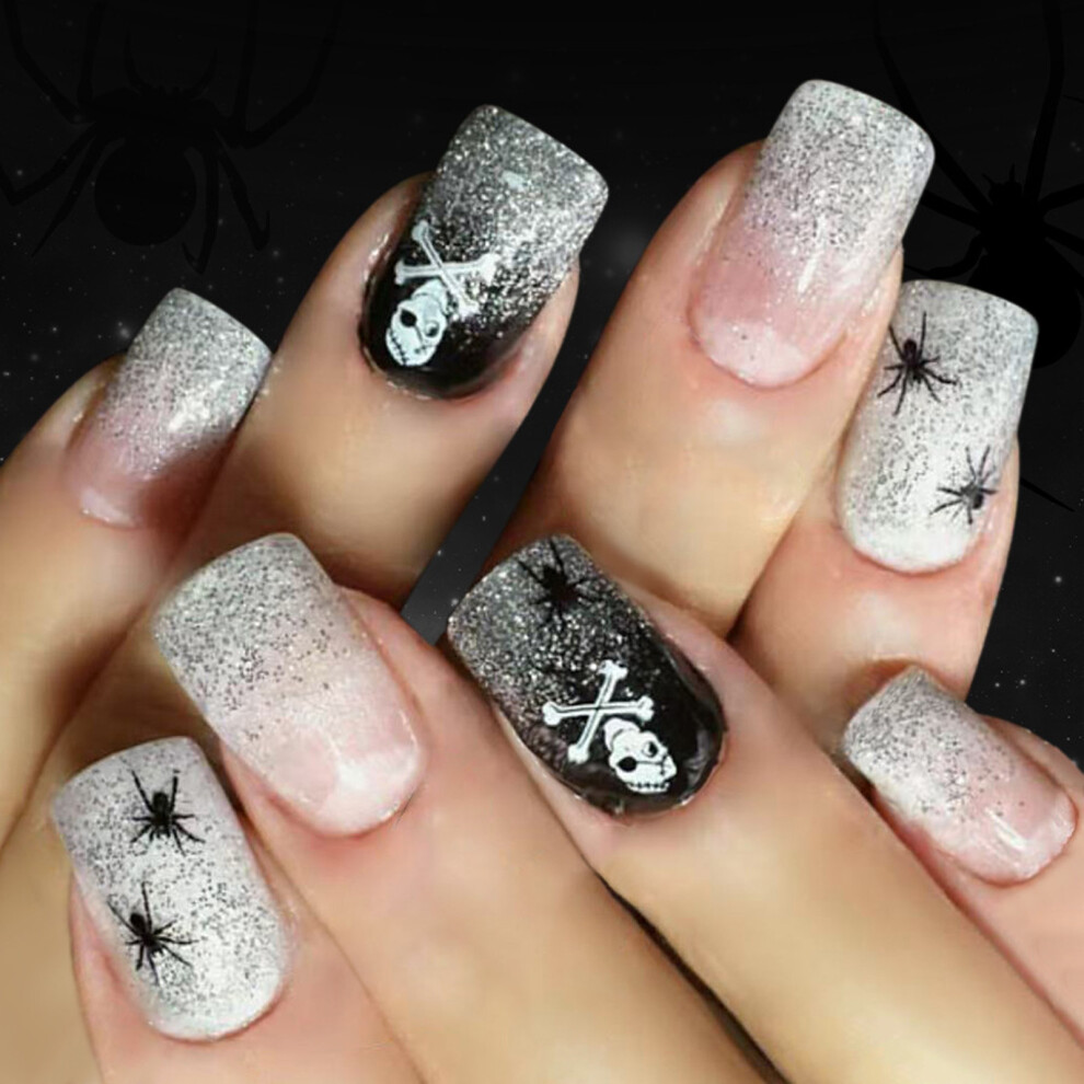 24Pcs Halloween Press on Nail Square Shaped Glues on Nail with