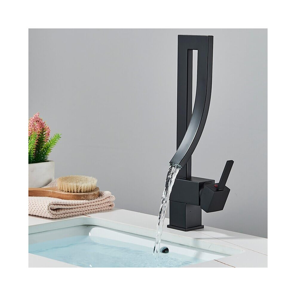 Messing Faucet Modestil Singlelever Waterfall Basin Mixer Hotcold Bathroom Faucets Washbasin Waterfall Faucet (Matte Black) 9067246304591