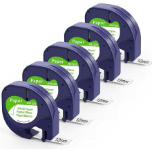 Erstatningstape for Dymo Letratag, kompatibel med Dymo Letratag-refill, 12 mm x 4 m, selvklebende etikettape med delt bakside, klar