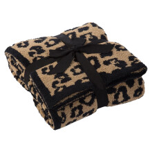 Varm leopardmönstrad stickad filt, mysig supermjuk fluffig pläd med fleecefoder för soffa, plysch vändbar filt för säng/vardagsrum, dekoration