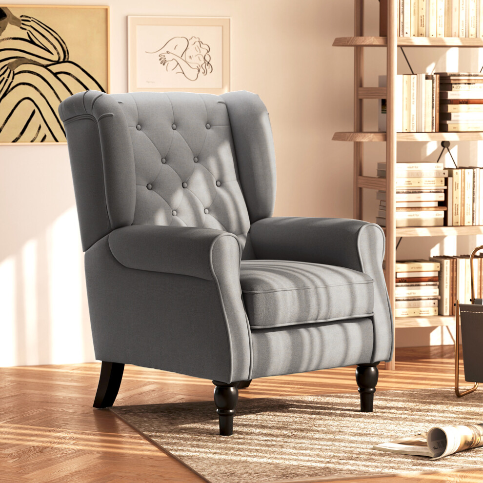 Homcom Accent Armchair Home Furniture Tufted Club Wood Fabric, Dark Grey