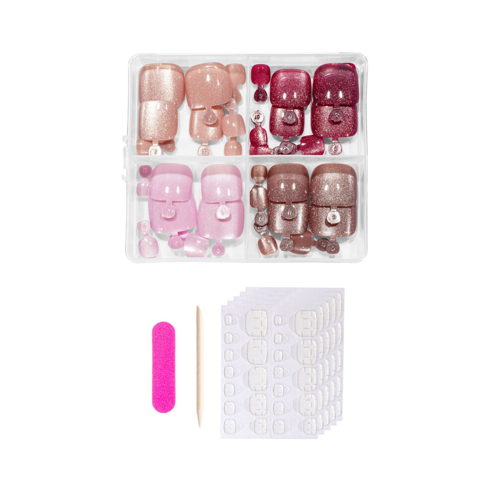 Glossy French Tips Fake Toenails with Design Square Press-HC03
