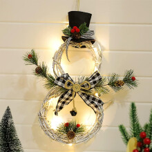 Weihnachtskranz in Schneemannform, batteriebetriebene LED-Lichterkette zum Aufhängen an der Wand für den Außenbereich, einzigartige