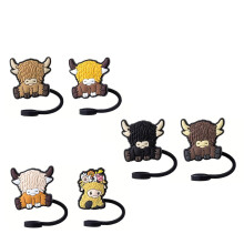 6Pcs Praktische Strohhut Abdeckung Kreative Cartoon Kuh Stroh
