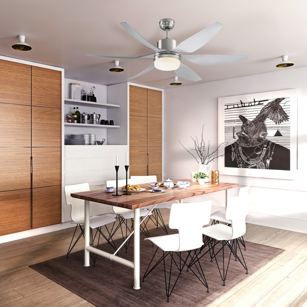 Homcom Reversible Ceiling Fan W/ 6 Blades Indoor Led Ing Fan, Light/Silver
