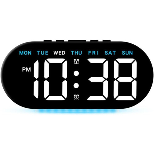 Large Screen LED Electronic Clock With Ambient Light Bedside Display Adjustable Brightness MultiAlarm Blue 1
