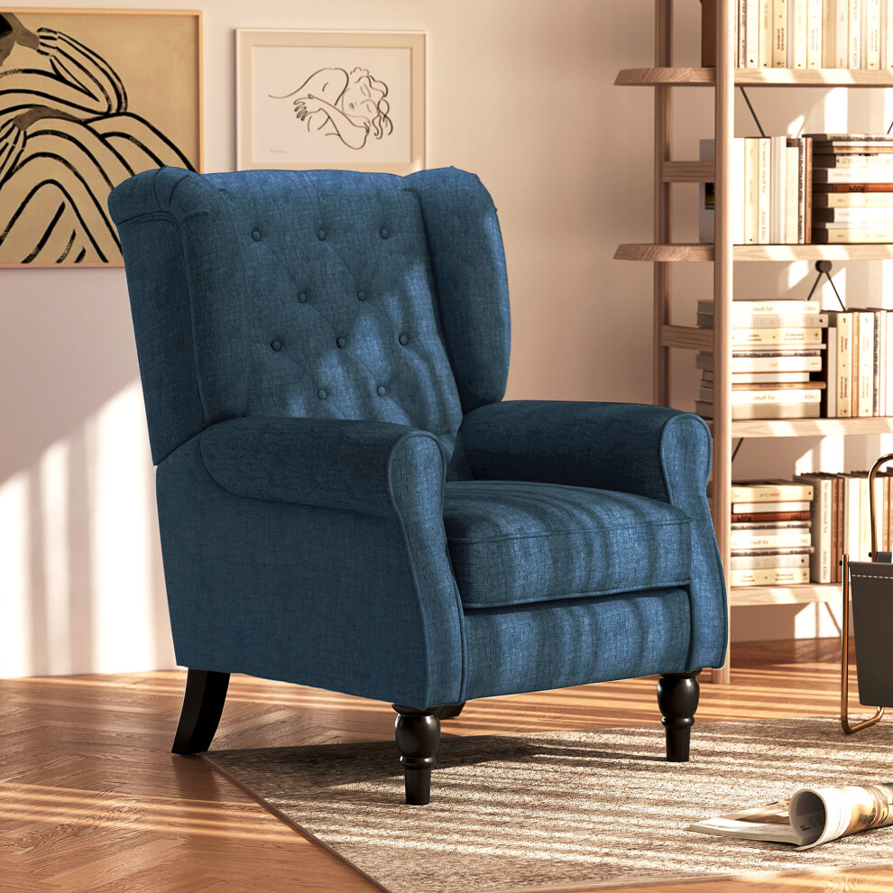 HOMCOM Wingback Accent Chair Snow Flannel Armchair High Back Blue | Thick Spring Cushion, Solid Wood Legs, Retro Button Tufted, Reading, Living Room, Bedroom - Image 6