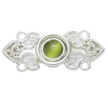 Boutons de nœud Cheongsam en diamant,-Diamant vert sur argent