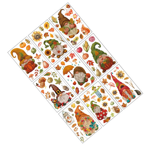 Thanksgiving Fall Gnome Pumpkin Maple Leaf PVC Window-style 1