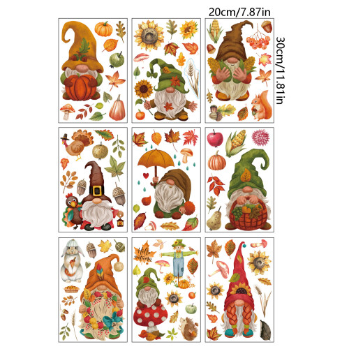 Thanksgiving Fall Gnome Pumpkin Maple Leaf PVC Window-style 1 2