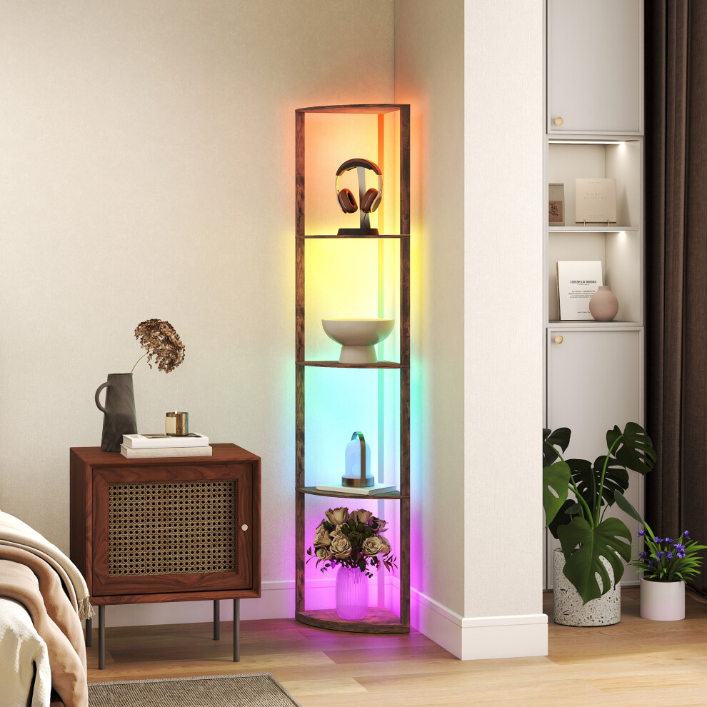 Homcom Rgb Led Floor Lamp With Shelves And Remote Control For Living Room