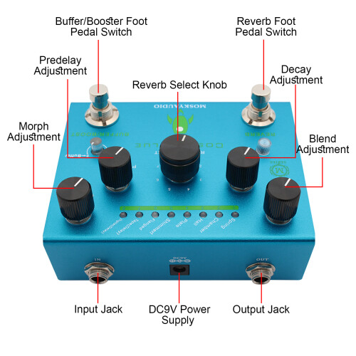 MOSKYAudio Gitarreneffektpedal, digitaler Hall mit 2