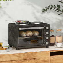 HOMCOM 28L Countertop Toaster Oven with 2 Hot Plates, Grill, Roast, Bake