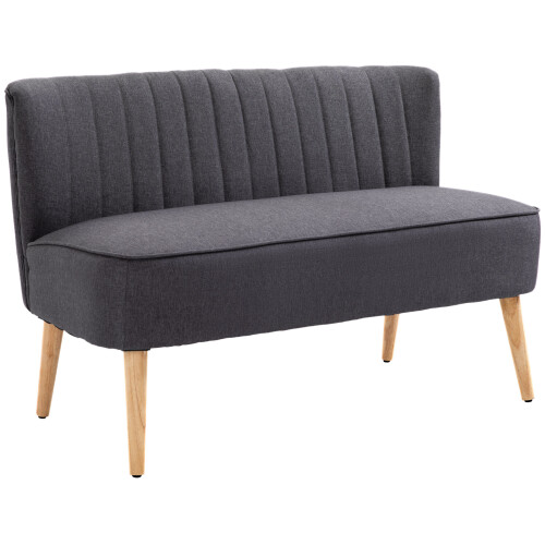Homcom HOMCOM Linen-Feel Double Sofa w/ Wood Frame Padding Back, Dark Grey 2