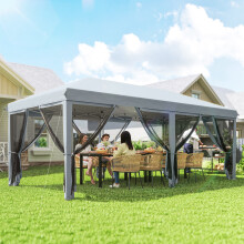 Outsunny 6 x 3m Pop Up Party Tent Canopy with 6 Removable Sidewalls Grey