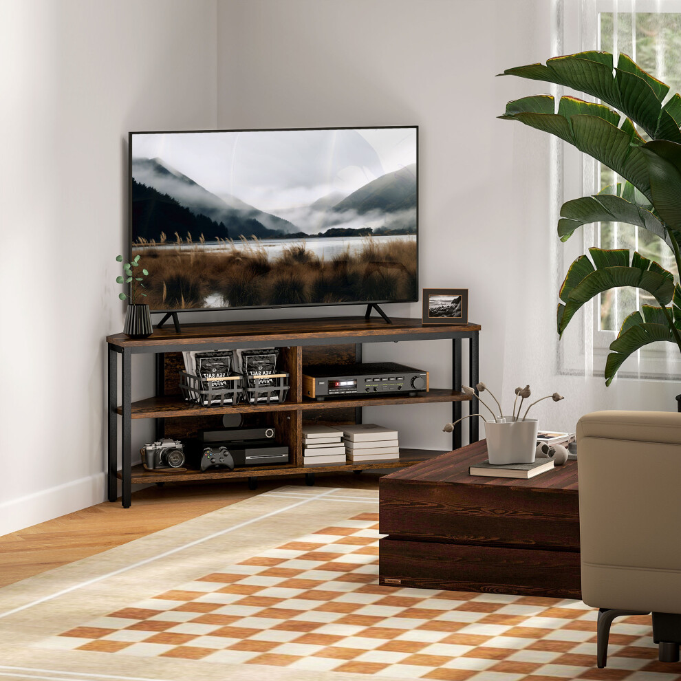 Homcom 50" Tv Stand Cabinet, Tv Unit With Storage Shelves, Rustic Brown