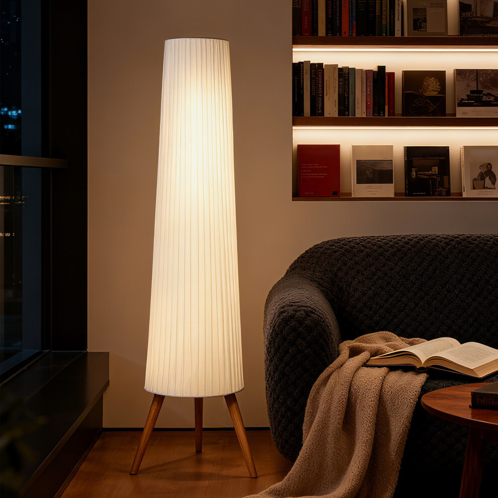 Homcom Dimmable Standing Lamp With Foot Switch, White And Natural
