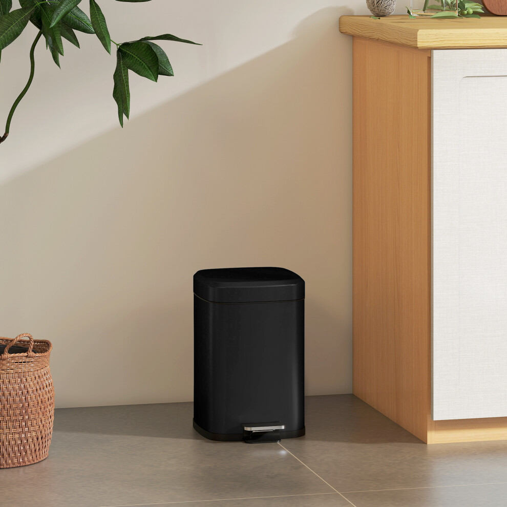 Homcom 12L Kitchen Pedal Bin, Metal Rubbish Bin With Soft-Close Lid, Black