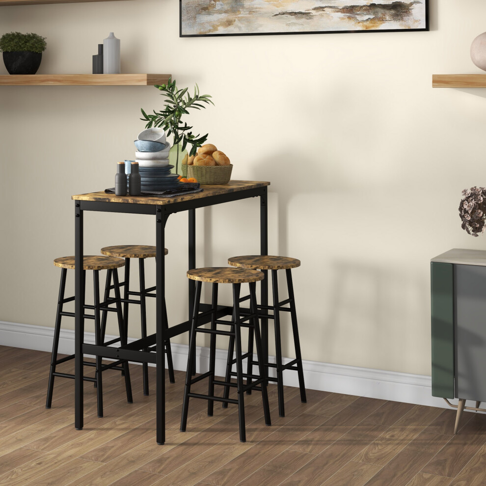Rackhams Grey/Brown 3 Piece Bar Set, Industrial Kitchen And Chair Set - Rustic - 5 Piece - Image 5