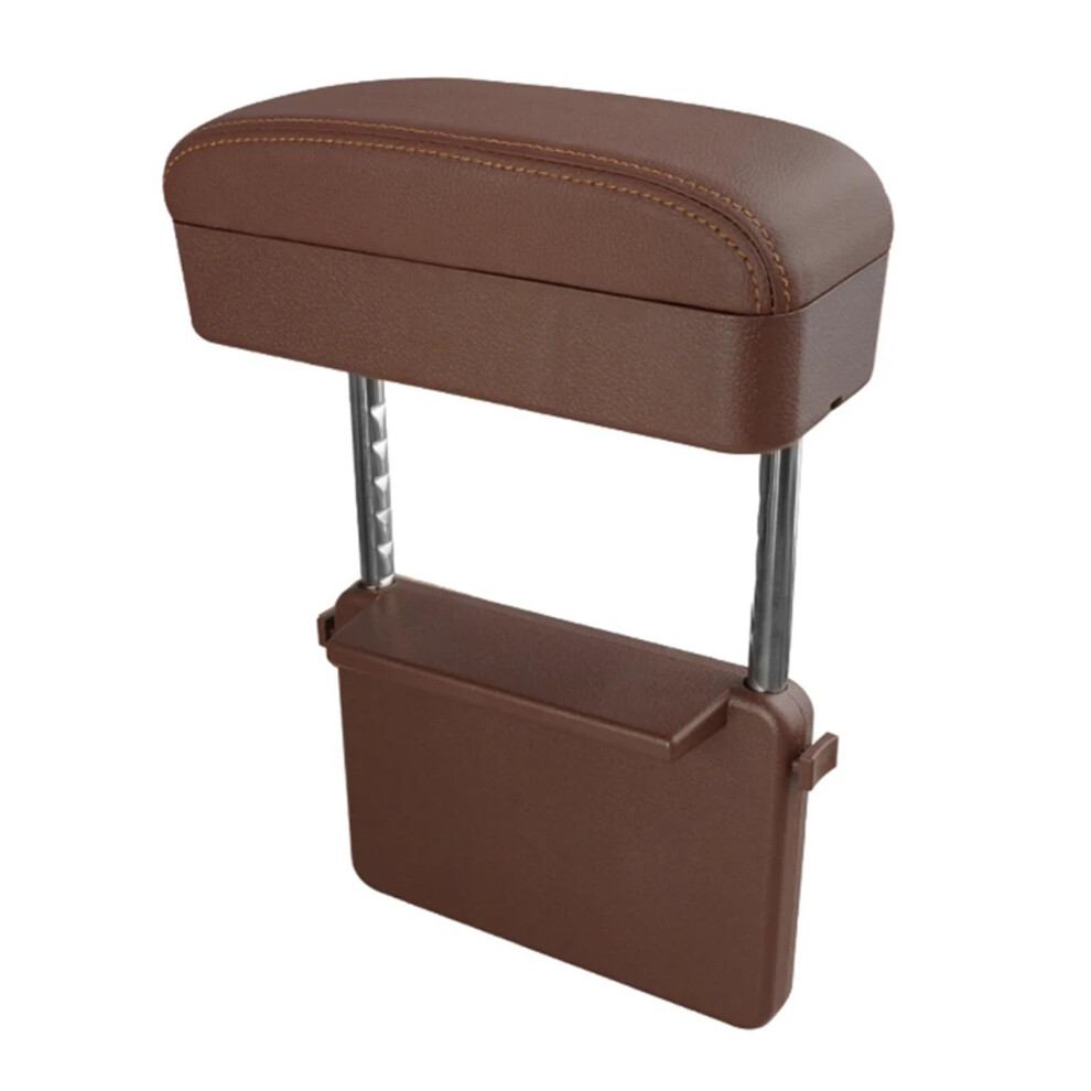 Car Armrest Box Pu Leather Adjustable Height Elbow Support With Storage Organizer Brown 9119770105448