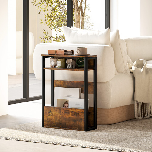 Homcom HOMCOM Narrow Side Table with Storage, Bedside End Table, Rustic Brown