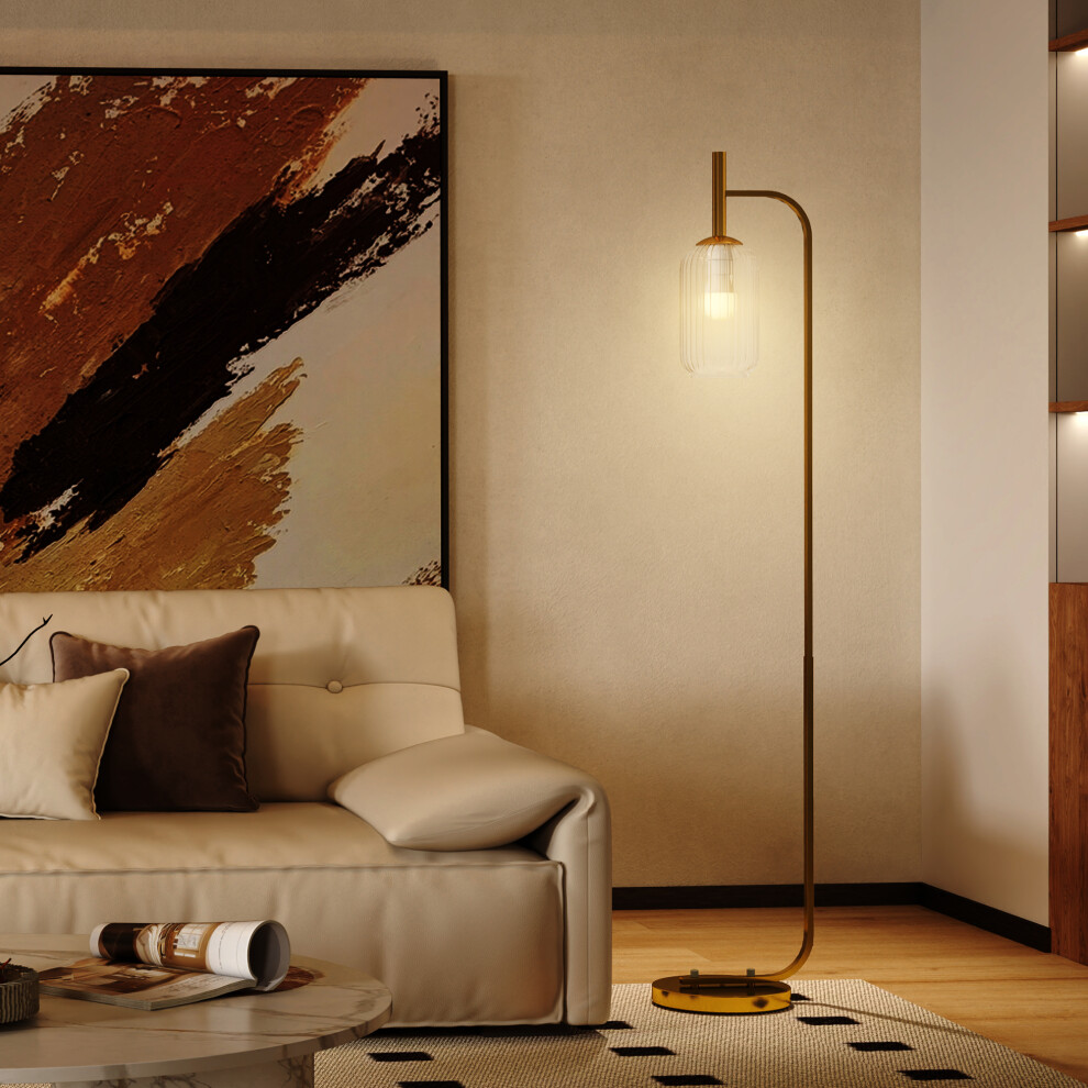 Homcom Modern Floor Lamp With Glass Lampshade, Foot Switch For Living Room