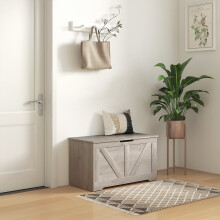 HOMCOM Storage Trunk for Living Room, with Safety Hinges, Grey