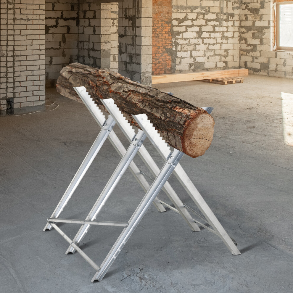 Durhand Saw Horse Steel Support Heavy Duty Foldable Design Sawtooth, Silver
