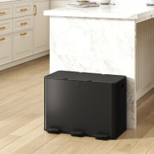 HOMCOM 3 x 15L Triple Kitchen Bin Pedal Bin for Recycling and Waste, Black
