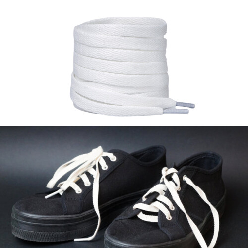 Polyester Shoelaces 8mm Width Flat Design Various Colors-Black 2
