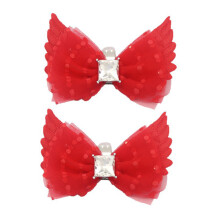 Bowknot Wing Shoe Charm Rhinestones Bowknot Clip On Shoe-Red