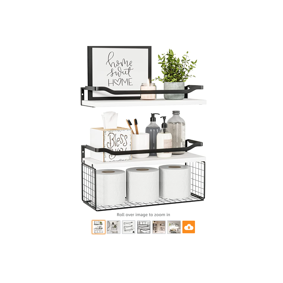 Revolutionize Your Space, Metal Frame With Towel Bar, Functional Floating Shelves, Farmhouse Style Decor, Easy & Speedy Installation 9554910836255