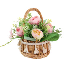 Cesti sospesi in vimini per decorazioni interne ed esterne, cesti decorativi da parete in rattan dal fascino rustico, vaso da fiori in rattan