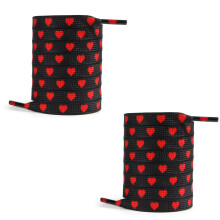 Heart Prints Shoe Laces 100cm Long-Black background red 100cm