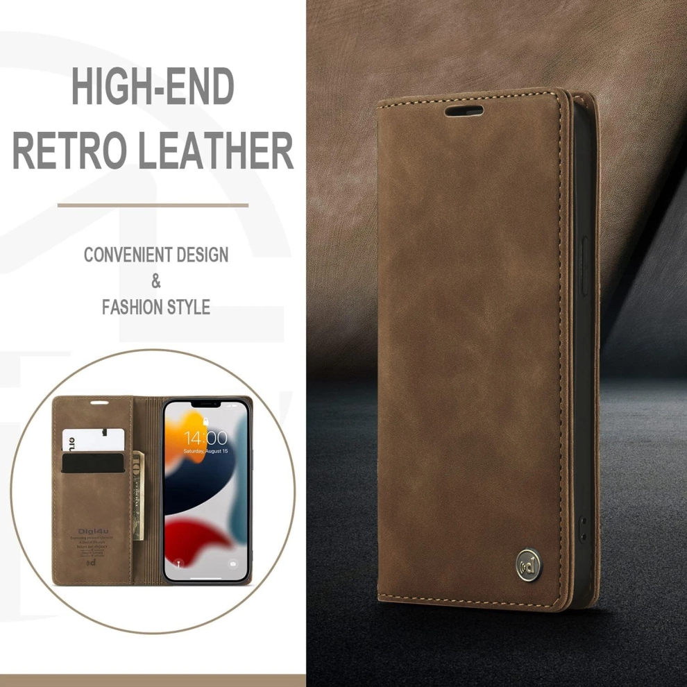 For Iphone 13 Mini Wallet Case Leather Flip Stand Case Cover Card Brown 5061060508627