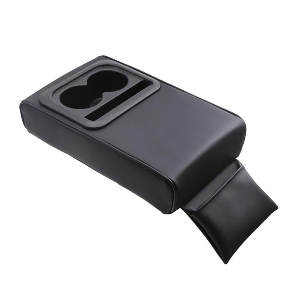 Pu Leather Car Armrest Cushion With Cup Holder And Storage Pocket, Memory Foam Universal Fit Â Black 9001264242077