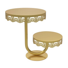 2 Tiers Cake Stand Display Holder Iron Round-golden lace