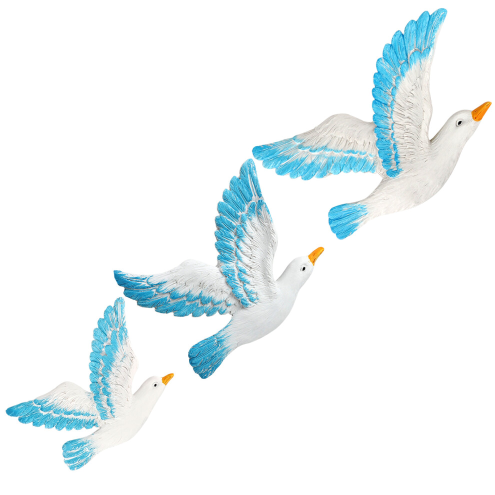 Beach Theme Home Art, Hand-Carved Wooden Seagulls, Coastal Seagull Wall Decor For Children's Room, Resin Nautical Birds 28X18x3cm 17X26x5cm White