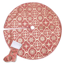Elegant juletræsskørt, udsøgt rød flanneldekoration med velcrosøm for nem placering, velegnet til udendørsdekorationer i hjemmet, 120x120