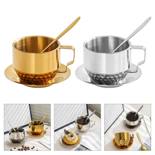 Stainless Steels Coffee Cups Set Double Walled Thermals-Silver 2