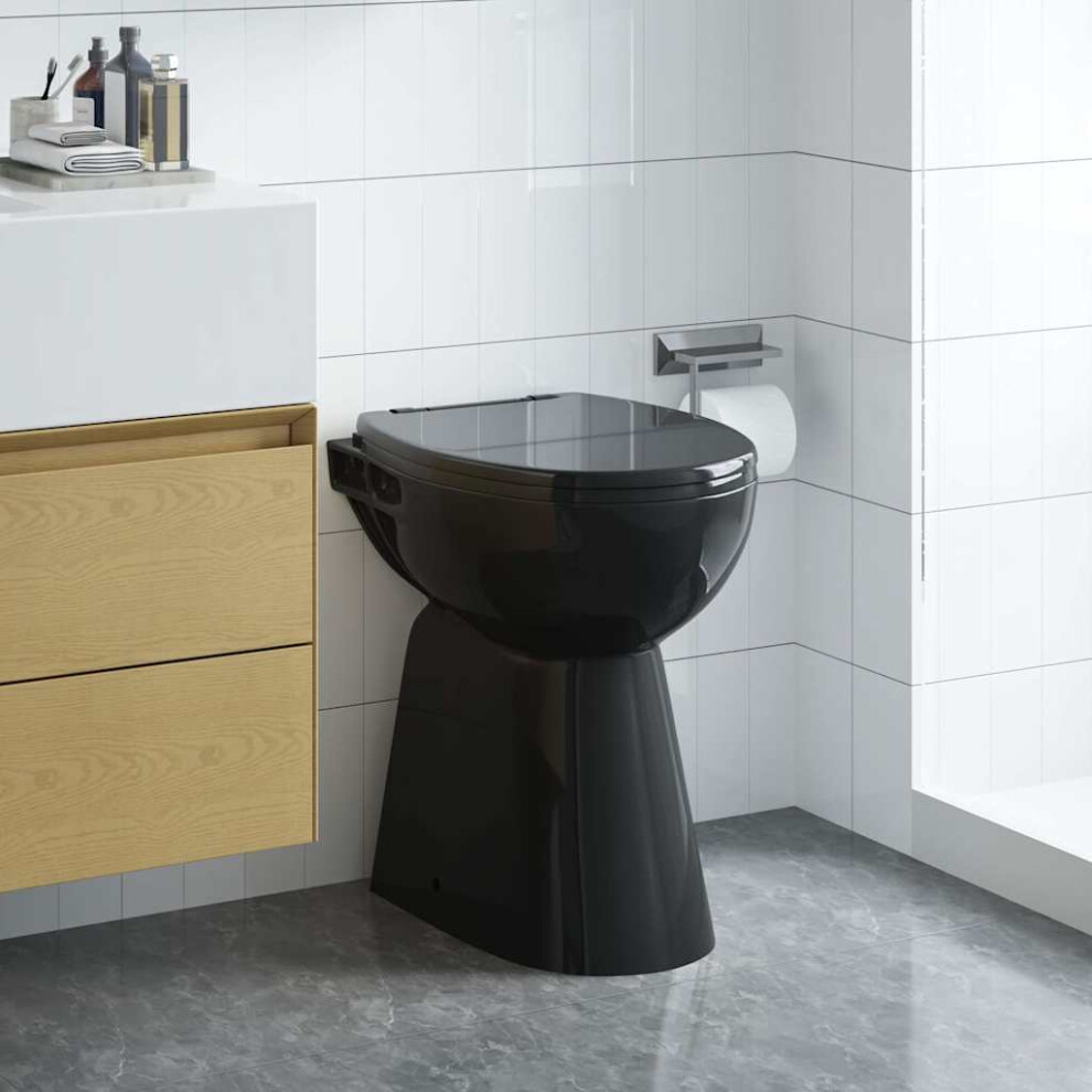 vidaXL High Rimless Toilet Soft Close Higher Ceramic Black Bathroom Toilet
