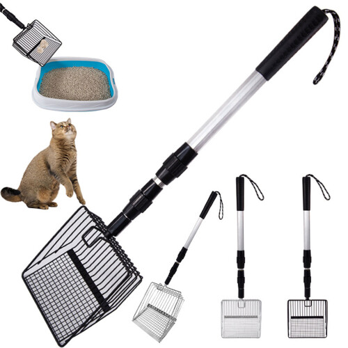 Cats Litter Scooper Waster Cleaner Retractable Handle-Black 3 2